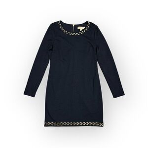 008 MICHAEL KORS Women's Long Sleeve Gold Studded Mini Dress, Sz 8, Black